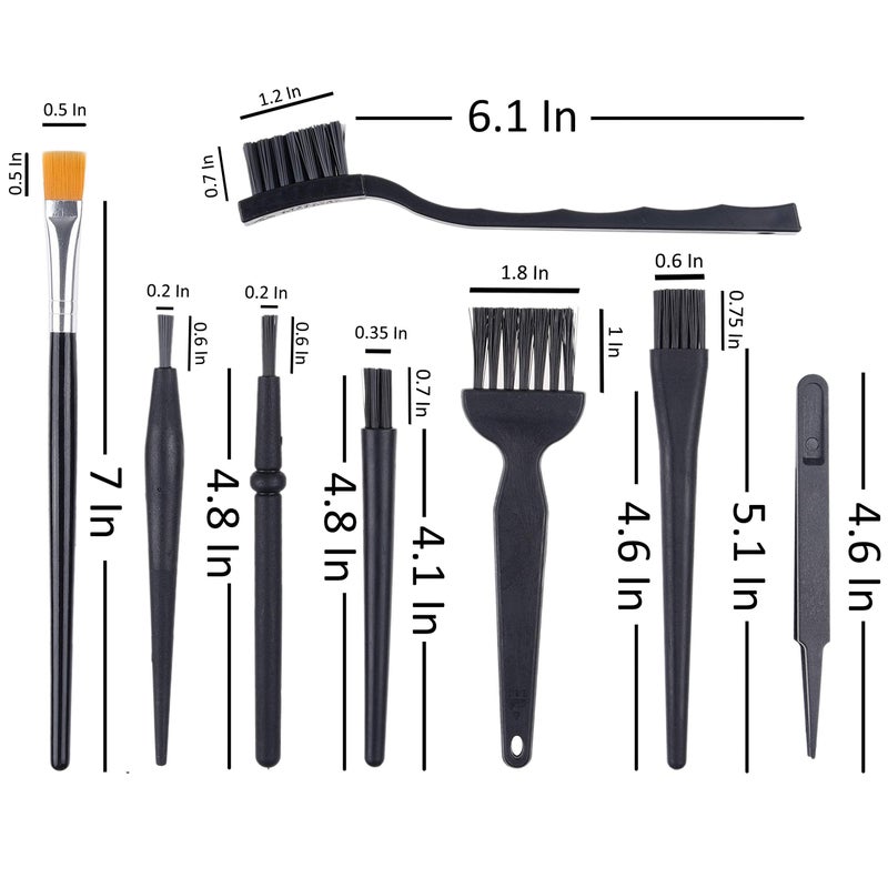 Camkix Multi-Purpose Brushes (Black) - 9 Pack - 7X Multi-Sized Brushes, 1x Anti-Static Tweezers, 1x Cleaning Cloth - Small Gaps - Computers, Keyboards, PCBs, Vents, Car Interior, Window Track - Image 3
